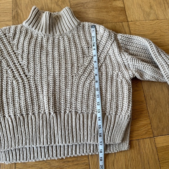 & Other Stories XS Wool Chunky Knit Cropped Sweater Tan Cream Pullover - Picture 5 of 6